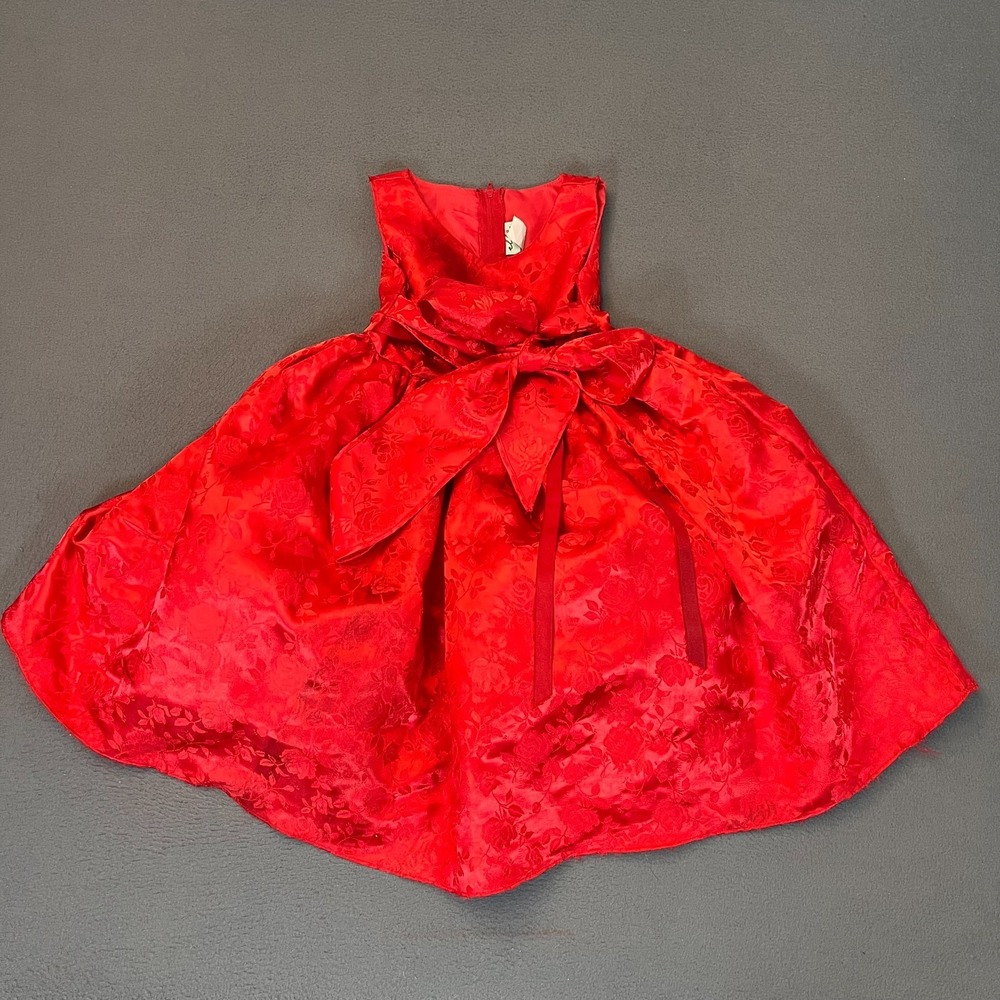 Ellie Kids Red Dress 4 Sleeveless Rose Floral Fit & Flare Tie Front Holiday Xmas